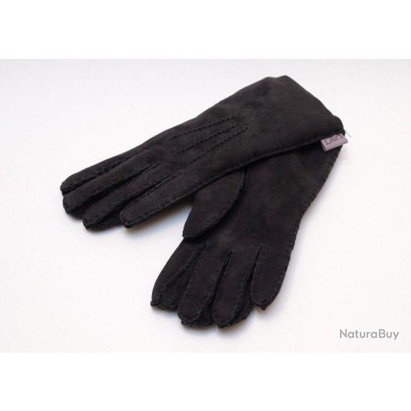 Gants chauds luxueux peau d agneau lain�e type aviateur noir cm