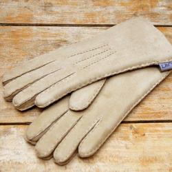 Gants chauds luxueux peau d agneau lain&eacute;e type aviateur beige cm