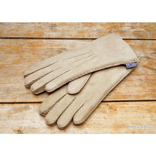 Gants chauds luxueux peau d agneau lain�e type aviateur beige cm