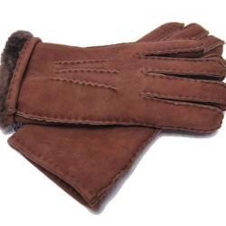 Gants chauds luxueux peau d'agneau lain&eacute;e type aviateur brun 10 cm