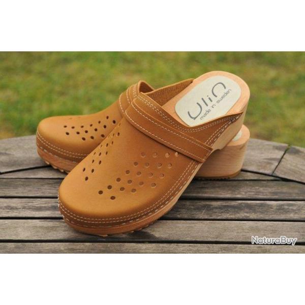 Sabot homme su�dois marque Ylin cuir ajour� cuir cognac Veg