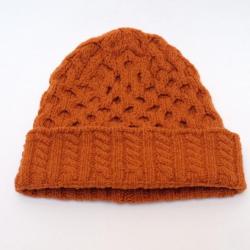 Bonnet cachemire et laine avec grosses torsades rouille