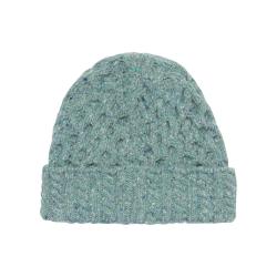Bonnet cachemire et laine avec grosses torsades vert d'eau