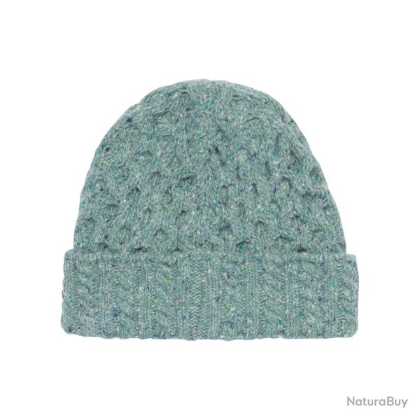 Bonnet cachemire et laine avec grosses torsades vert d'eau