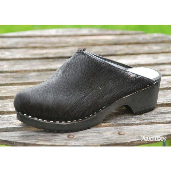 Sabots femme et sabots homme su�dois bois peau de vache 37 noir/noir