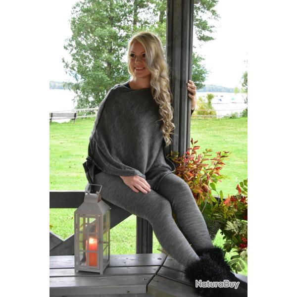 Leggings femme laine m�rinos et soie noir, �cru, gris gris  L (large)