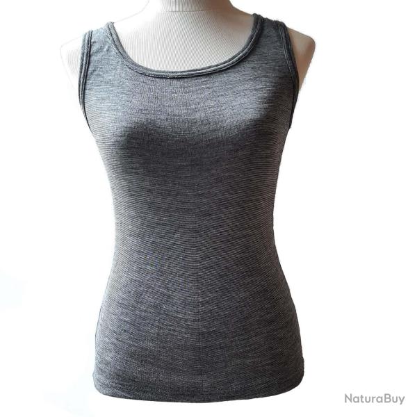D�bardeur Top femme laine m�rinos et soie noir gris chin� XS (extra small)