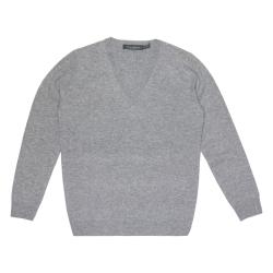 Pull fin femme col V en pure laine m&eacute;rinos offre sp&eacute;ciale L (large) gris moyen