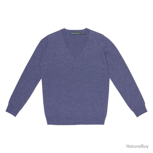 Pull fin femme col V en pure laine m�rinos offre sp�ciale L (large) gris violac�