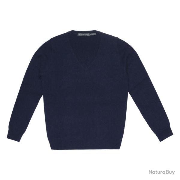 Pull fin femme col V en pure laine m�rinos offre sp�ciale bleu marine navy XS (extra small)