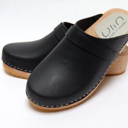 Sabot bois homme su&eacute;dois bois cuir tannage v&eacute;g&eacute;tal Cuir Noir v&eacute;g&eacute;tal
