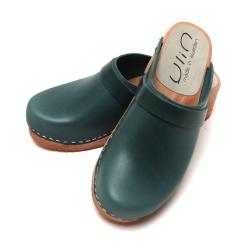 Sabot bois homme su&eacute;dois bois cuir tannage v&eacute;g&eacute;tal Vert bleut&eacute; Veg