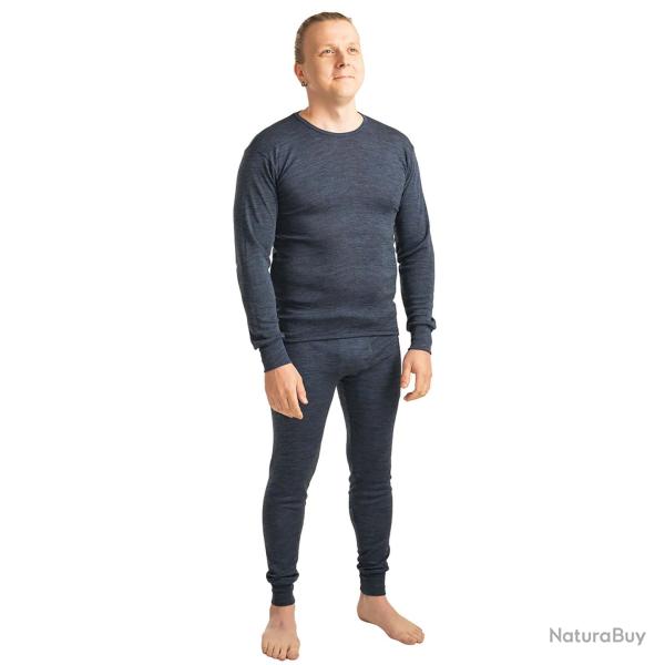 Maillot homme en laine et soie noir bleu �cru gris manches longues bleu 2XL