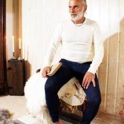 Maillot homme en laine et soie noir bleu &eacute;cru gris manches longues blanc &eacute;cru XL (extra large)