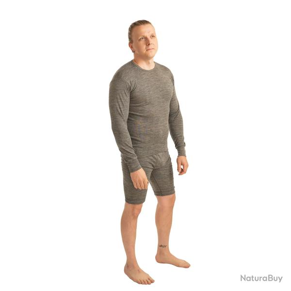 Maillot homme en laine et soie noir bleu �cru gris manches longues gris S (small)
