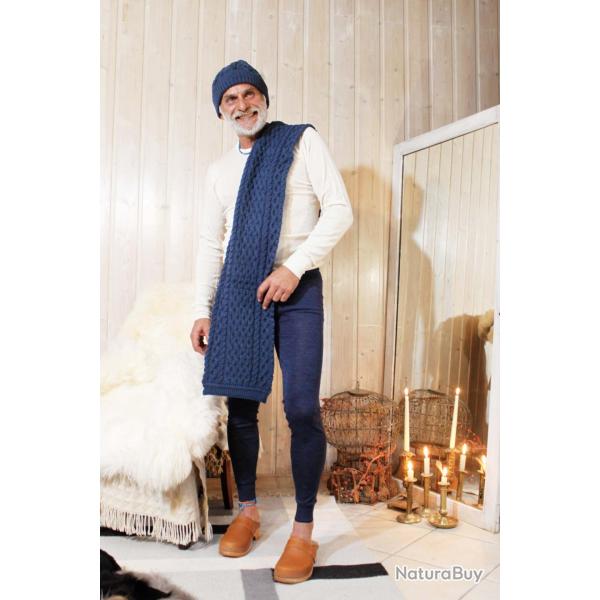 Cale�on long homme hiver en laine m�rinos et soie noir bleu marine navy XS (extra small)