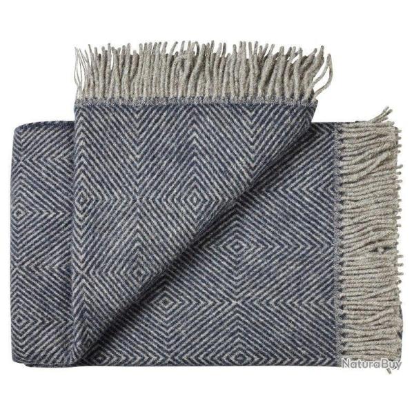 Plaid pure laine vierge scandinave � chevrons  bleu marine navy