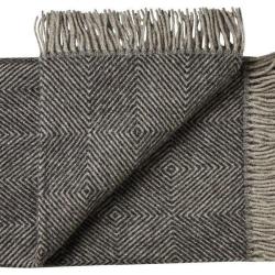 Plaid pure laine vierge scandinave &agrave; chevrons gris & noir