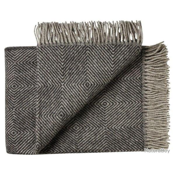 Plaid pure laine vierge scandinave � chevrons  gris & noir