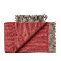 Plaid pure laine vierge scandinave &agrave; chevrons rouge