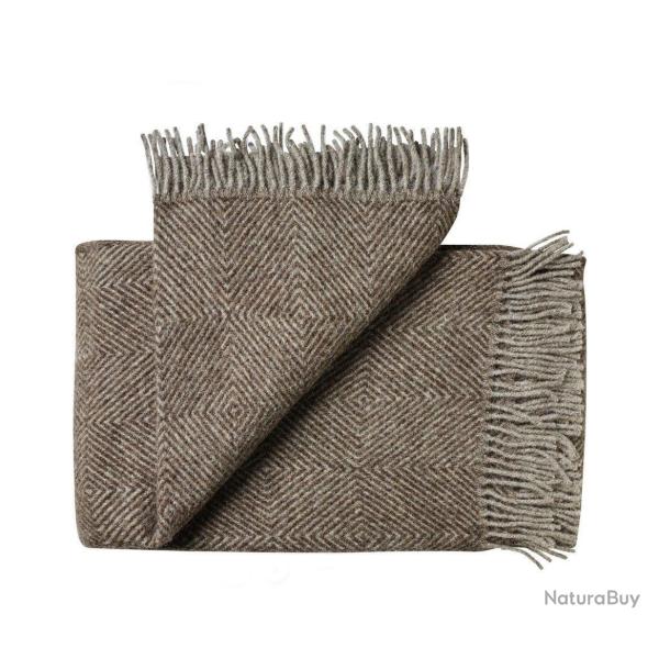 Plaid pure laine vierge scandinave � chevrons  brun