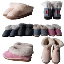 Chaussons chauds femme en peau de mouton rose