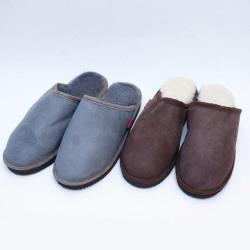 Chaussons homme chauds mules nordiques en peau d agneau gris anthracite