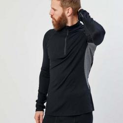 Polo homme manche longue sport laine m&eacute;rinos Zip col protecteur noir noir L (large)