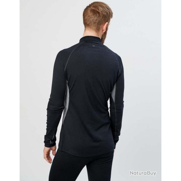 Polo homme manche longue sport laine m�rinos Zip col protecteur noir noir  L (large)