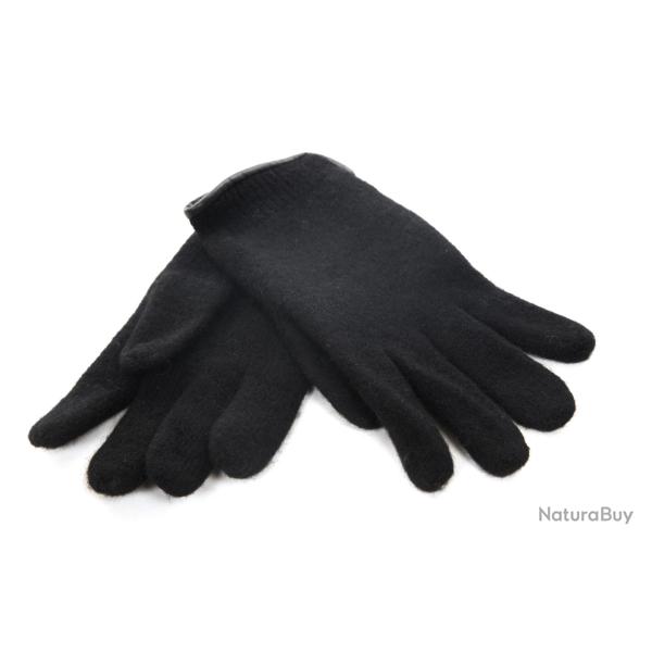 Gants femme pure laine m�rinos et cuir v�ritable noir