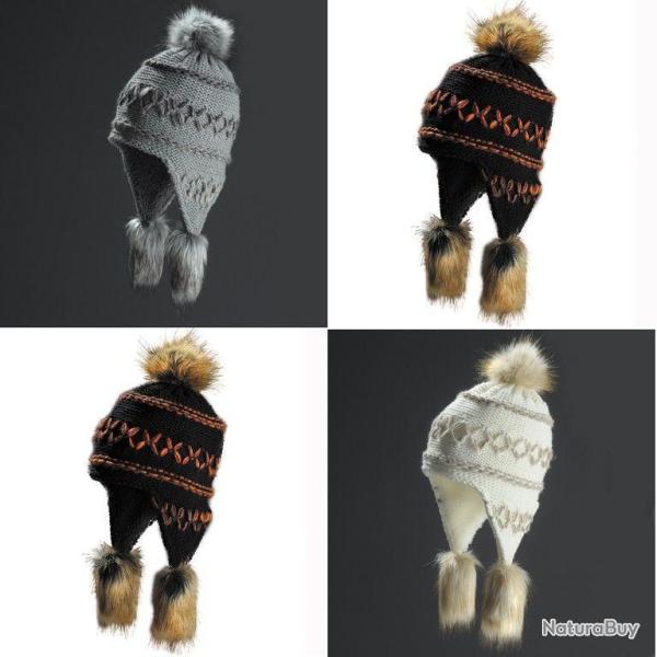 Bonnet chaud style p�ruvien en laine blanc �cru