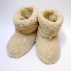 Chaussons boots enfant chauds en pure laine blanc &eacute;cru 33/34