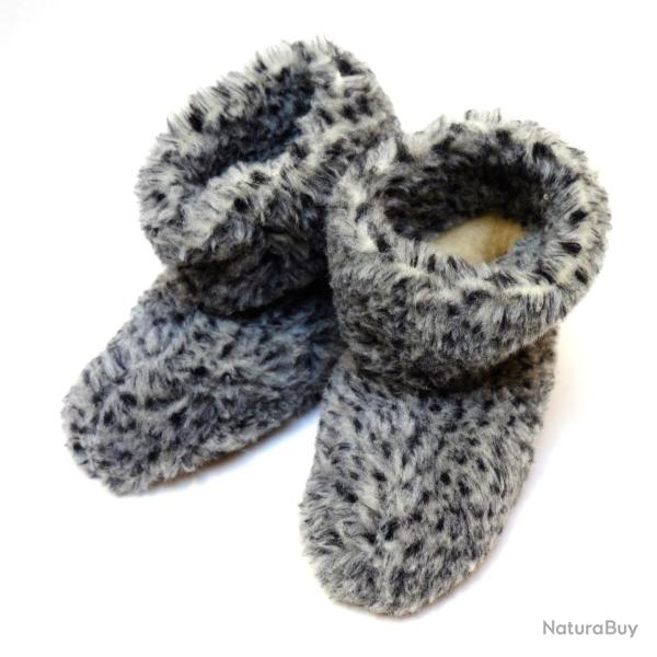 Chaussons boots enfant chauds en pure laine gris chin� 31/32
