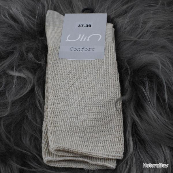 Chaussettes femme non comprimantes coton et ions d'argent pieds sensibles 40/42 beige