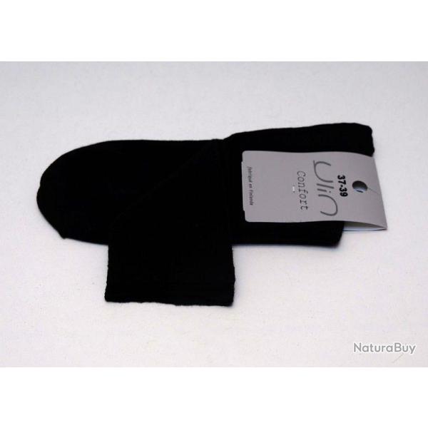 Chaussettes non comprimantes femme et homme coton jambes sensibles noir  43/45
