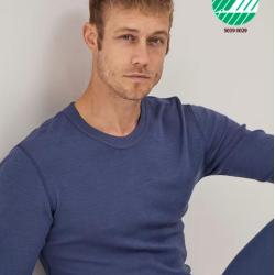 Haut homme manches longues chaud col rond pure laine m&eacute;rinos &eacute;cru, gris ou bleu bleu XL (extra large