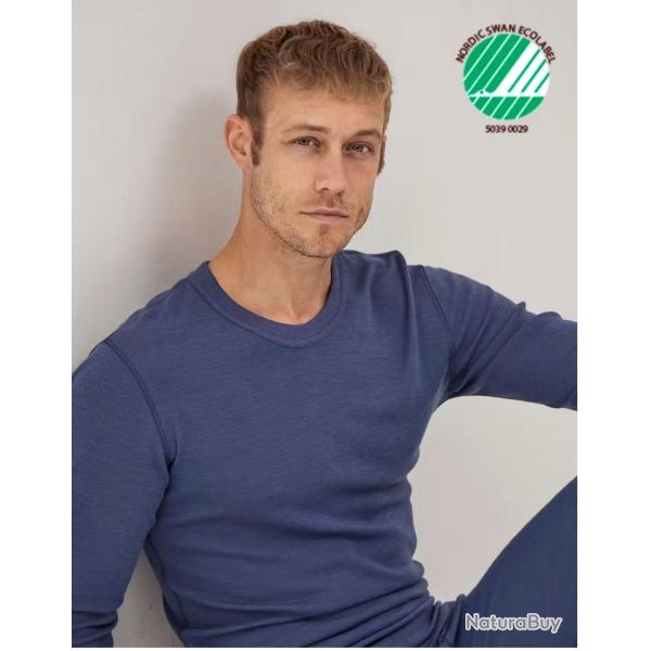 Haut homme manches longues chaud col rond pure laine m�rinos �cru, gris ou bleu bleu  XL (extra larg