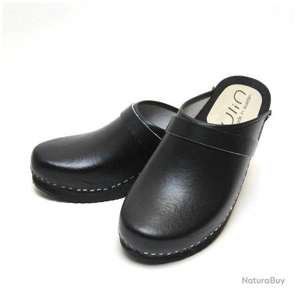 Sabot homme bois cuir noir semelle noire Allblack noir