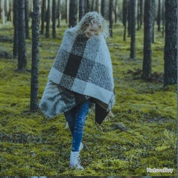 Manteau Cape femme en pure laine vierge marron glac� tartan