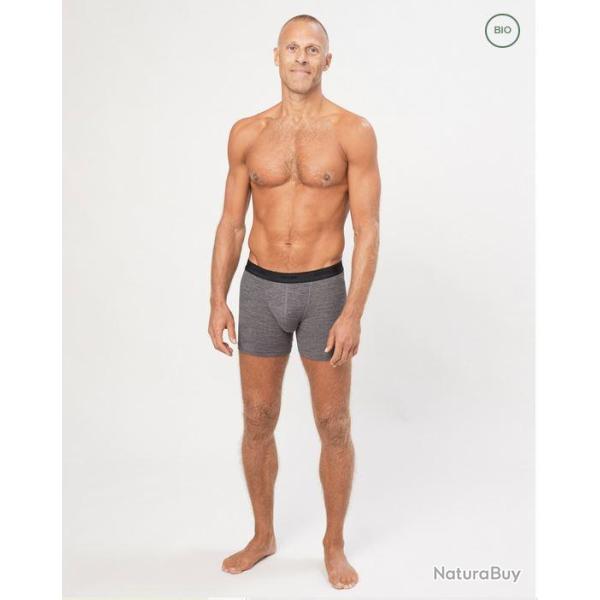 Boxer Homme maille c�tel�e en pure laine m�rinos BIO 2XL gris anthracite