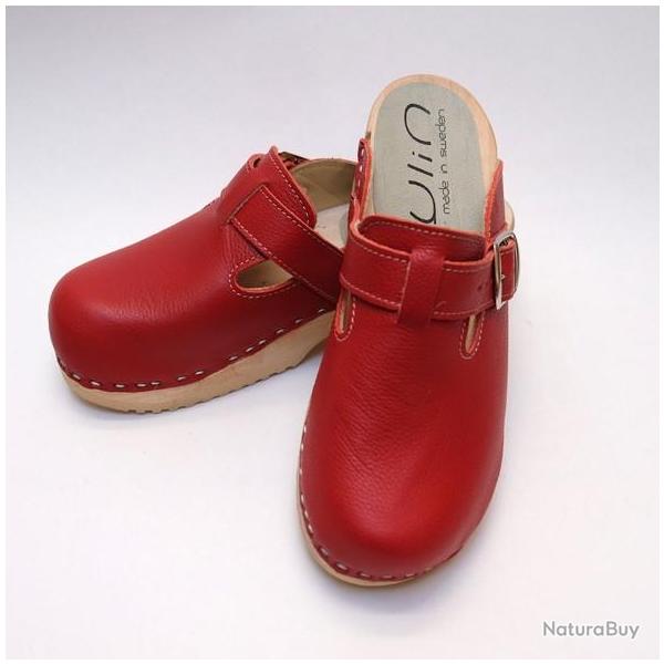 Sabot femme cuir confort et sabot cuir homme semelle flexible cuir rouge �carlate