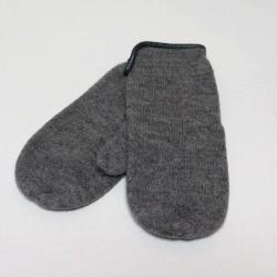 Moufles femme pure laine m&eacute;rinos bord cuir v&eacute;ritable gris