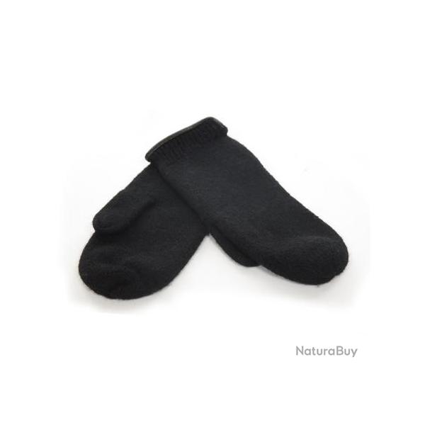 Moufles femme pure laine m�rinos bord cuir v�ritable noir