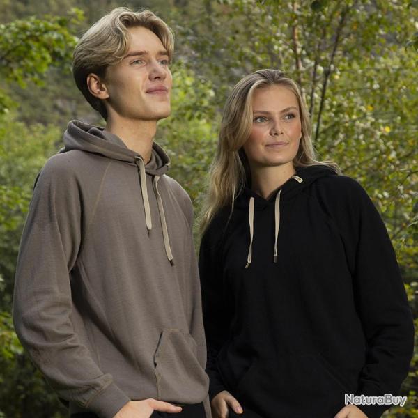 Sweatshirt homme et femme chaud et confortable � capuche en pure laine m�rinos noir S (small)