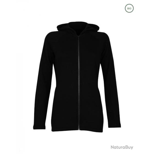 Veste � capuche chaude femme pure laine m�rinos noir ou gris noir  46