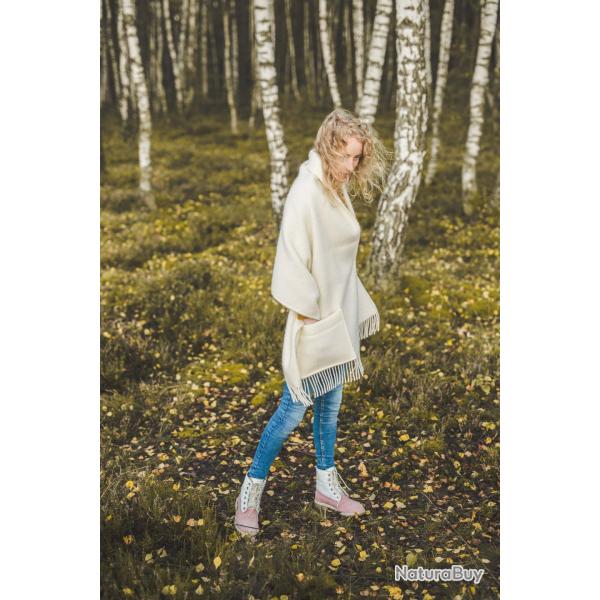 Etole chaude � poches en pure laine vierge blanc �cru