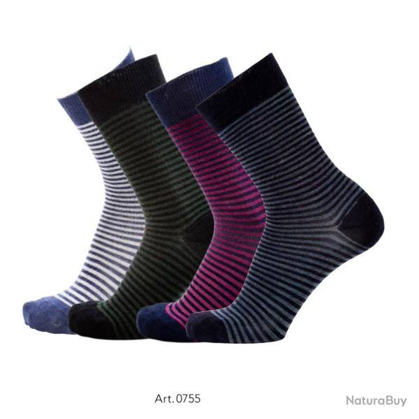Chaussettes chaudes femme laine extra fines ray�es 35/39 ray� marine �cru