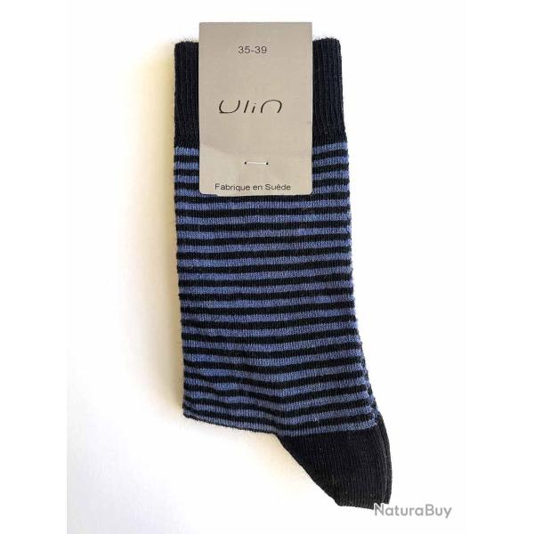 Chaussettes chaudes femme laine extra fines ray�es 35/39 ray� marine et bleu