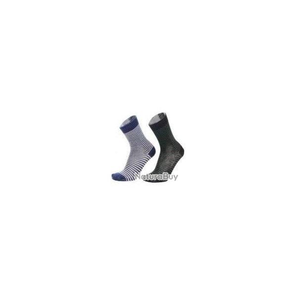 Chaussettes chaudes femme laine extra fines ray�es 35/39 ray� noir et kaki