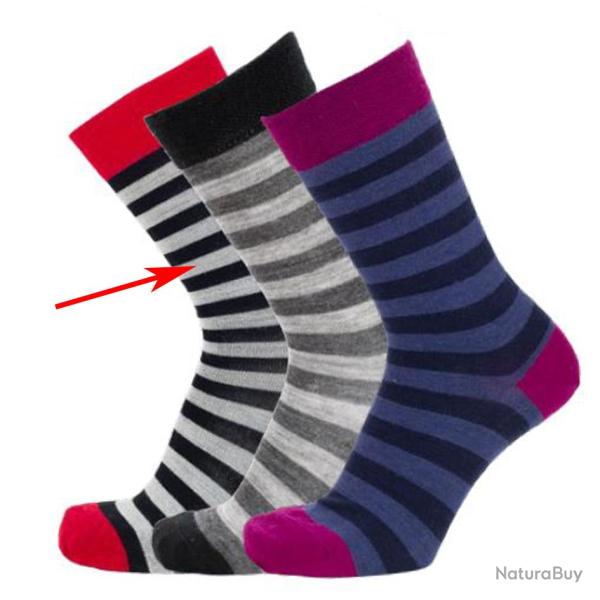 Chaussettes chaudes mixte laine extra fines 60 ray�es gris noir 40/45 noir et rouge